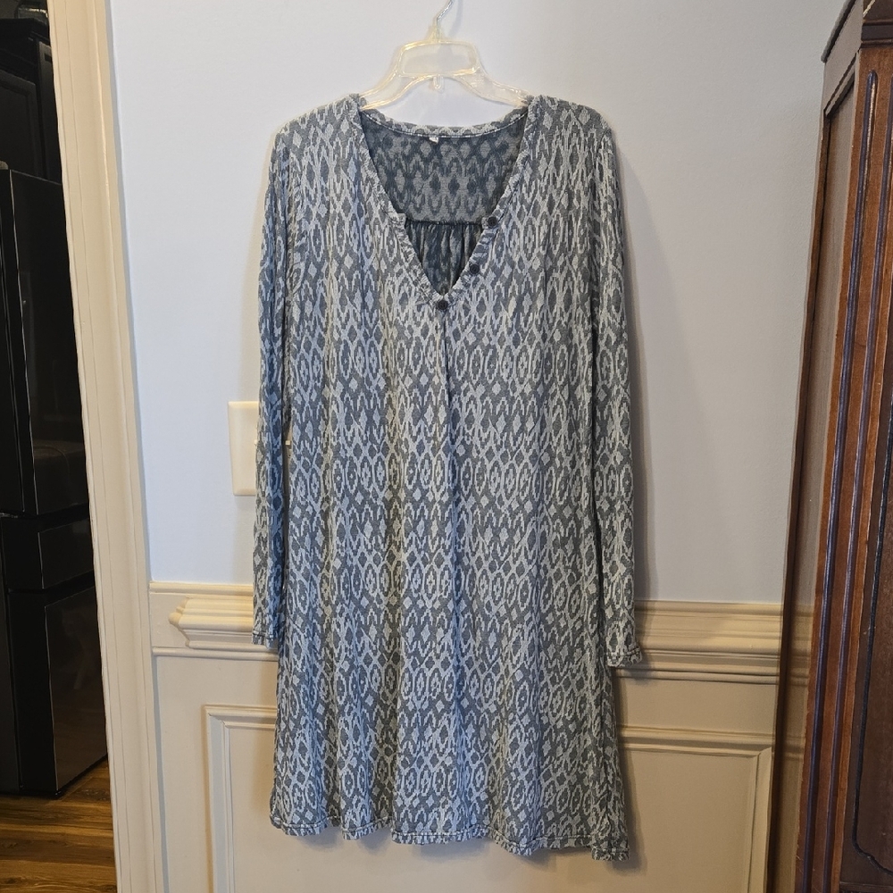 Vigorella Size M-L Grayish Blue Patterned Long Sleeve Dress